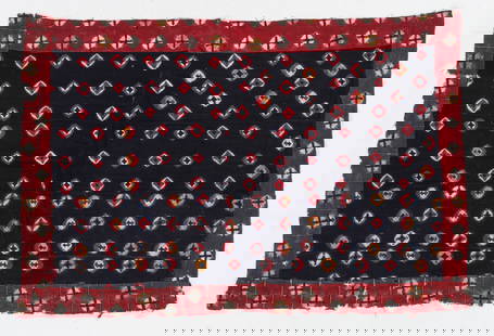 Resist-Dyed Patchwork Horse Cover, Tibet, Early 1900s, 2'10'' x 4'3'': Resist-Dyed Patchwork Horse Cover, Tibet, Early 1900s. Wool twill-woven nambu cloth, resist-dyed and patchworked. 2'10'' x 4'3'' (86 x 130 cm)