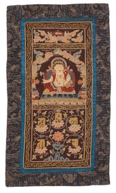 Antique Chinese Silk and Metal Thread Embroidered Votive Panel