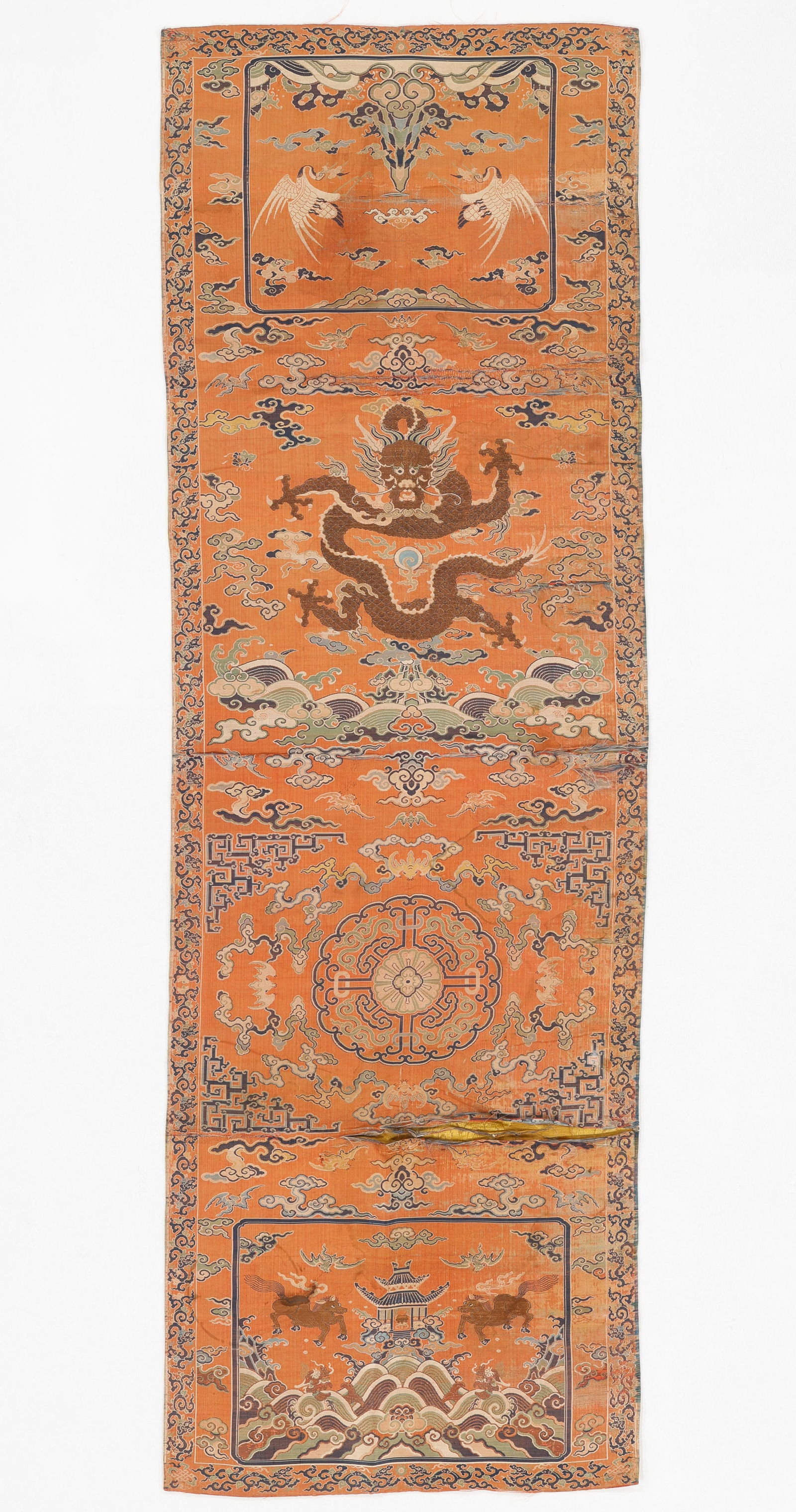 Chinese Silk Embroidered Dragon Chair Cover, Late Qing Dynasty (1 of 4)