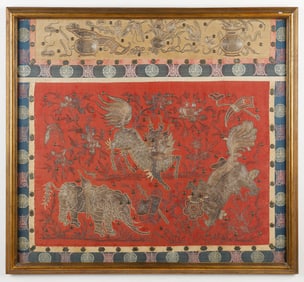 Framed Chinese Silk Embroidery, Qing Dynasty, 19th C.