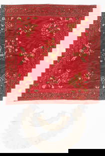 Chinese for European Market Heraldic Tapestry, 18th/19th C.: Chinese for European Market Heraldic Tapestry, 18th/19th C. Silk embroidery on silk; together with handmade lace collar fragments. Size: 3'8'' x 3'9'' (112 x 114 cm)