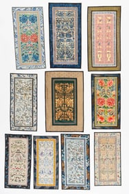 Group of 10 Chinese Silk Embroidered Sleeve Panels