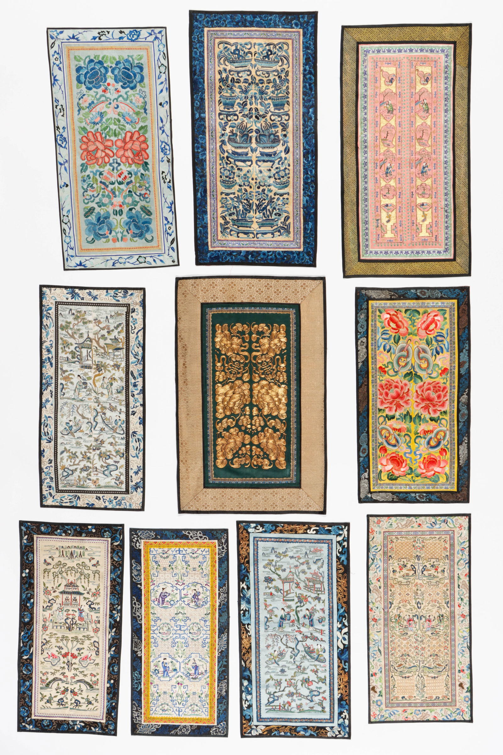 Group of 10 Chinese Silk Embroidered Sleeve Panels (1 of 5)