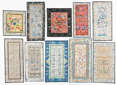 Group of 10 Chinese Silk Embroidered Sleeve Panels