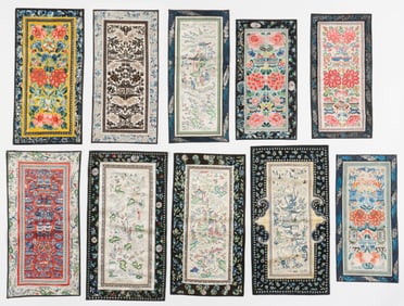 Group of 10 Chinese Silk Embroidered Sleeve Panels