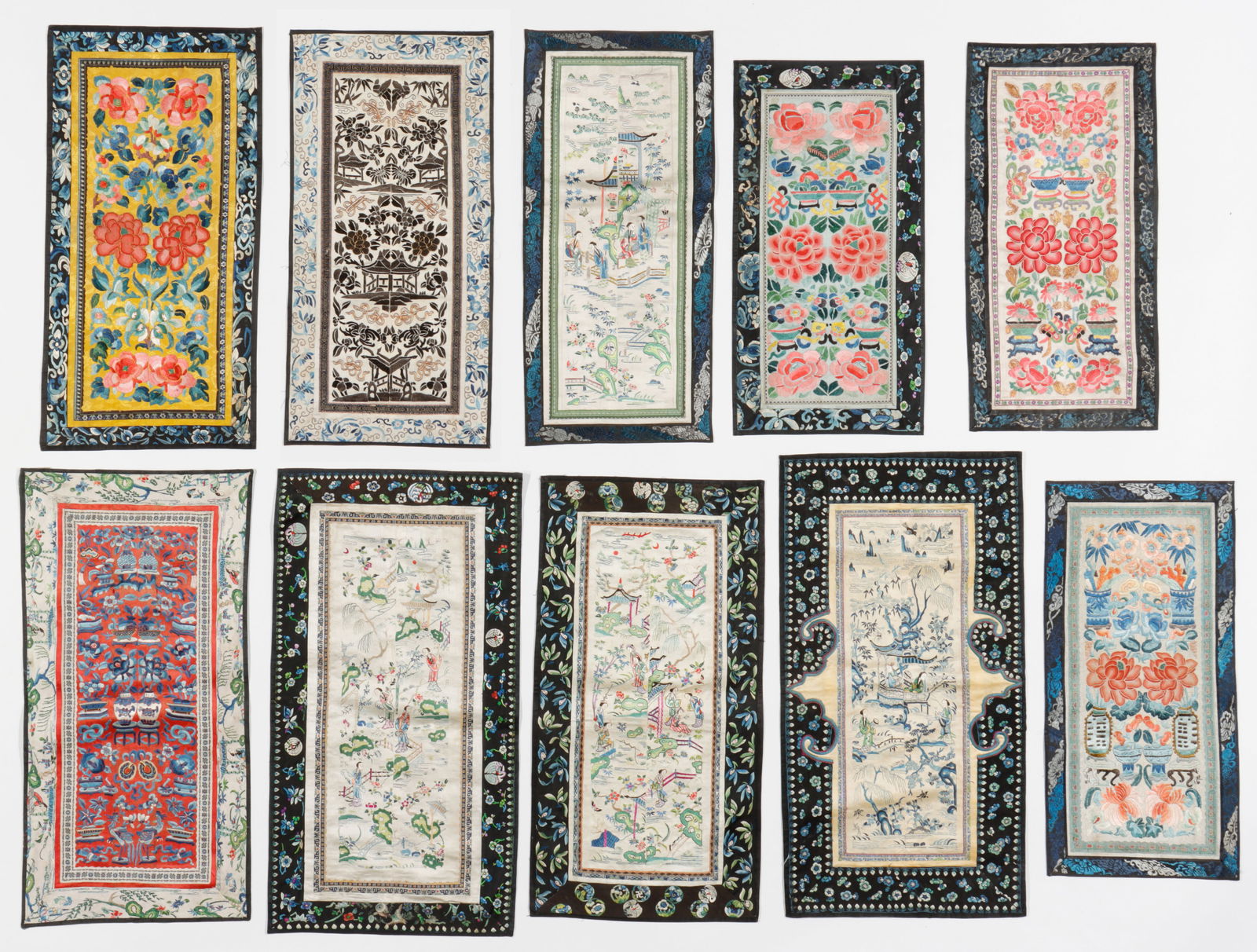 Group of 10 Chinese Silk Embroidered Sleeve Panels (1 of 4)
