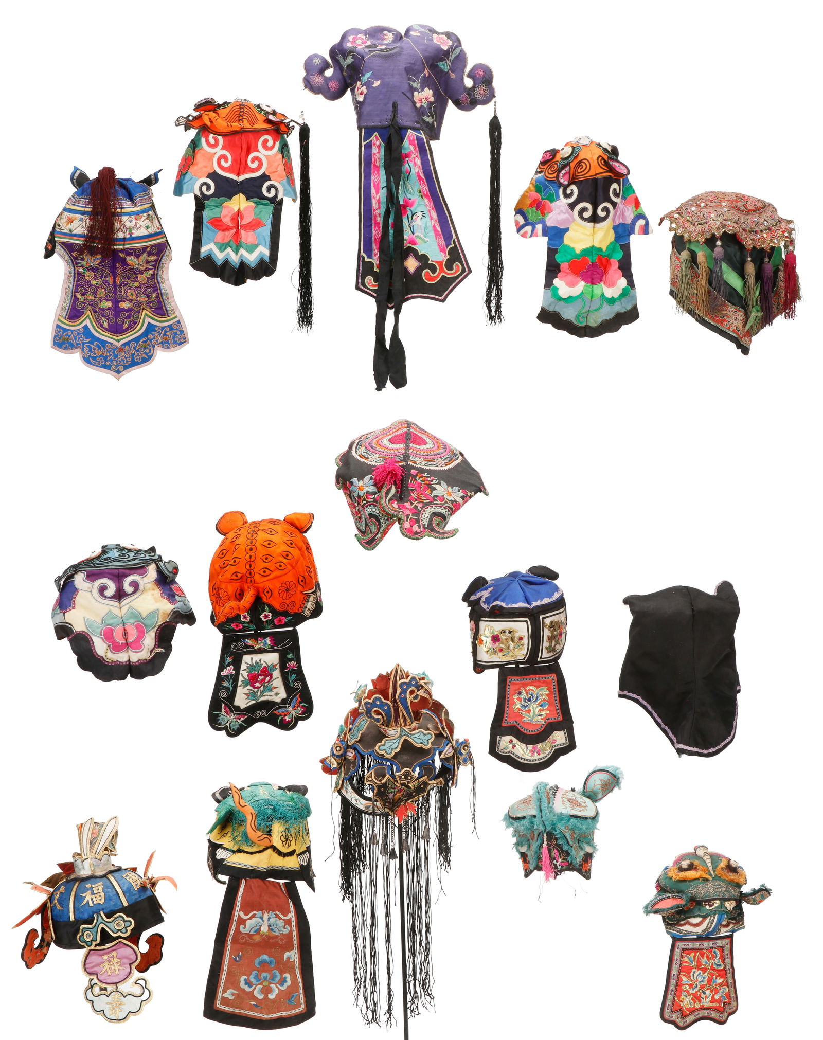 Group of 15 Chinese Silk Children's Hats, Early 20th C. (1 of 7)