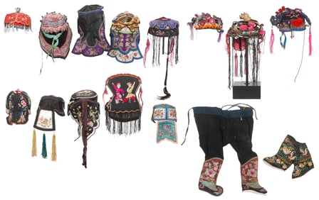 Group of Chinese Silk Children's Hats (15), Early 20th C.