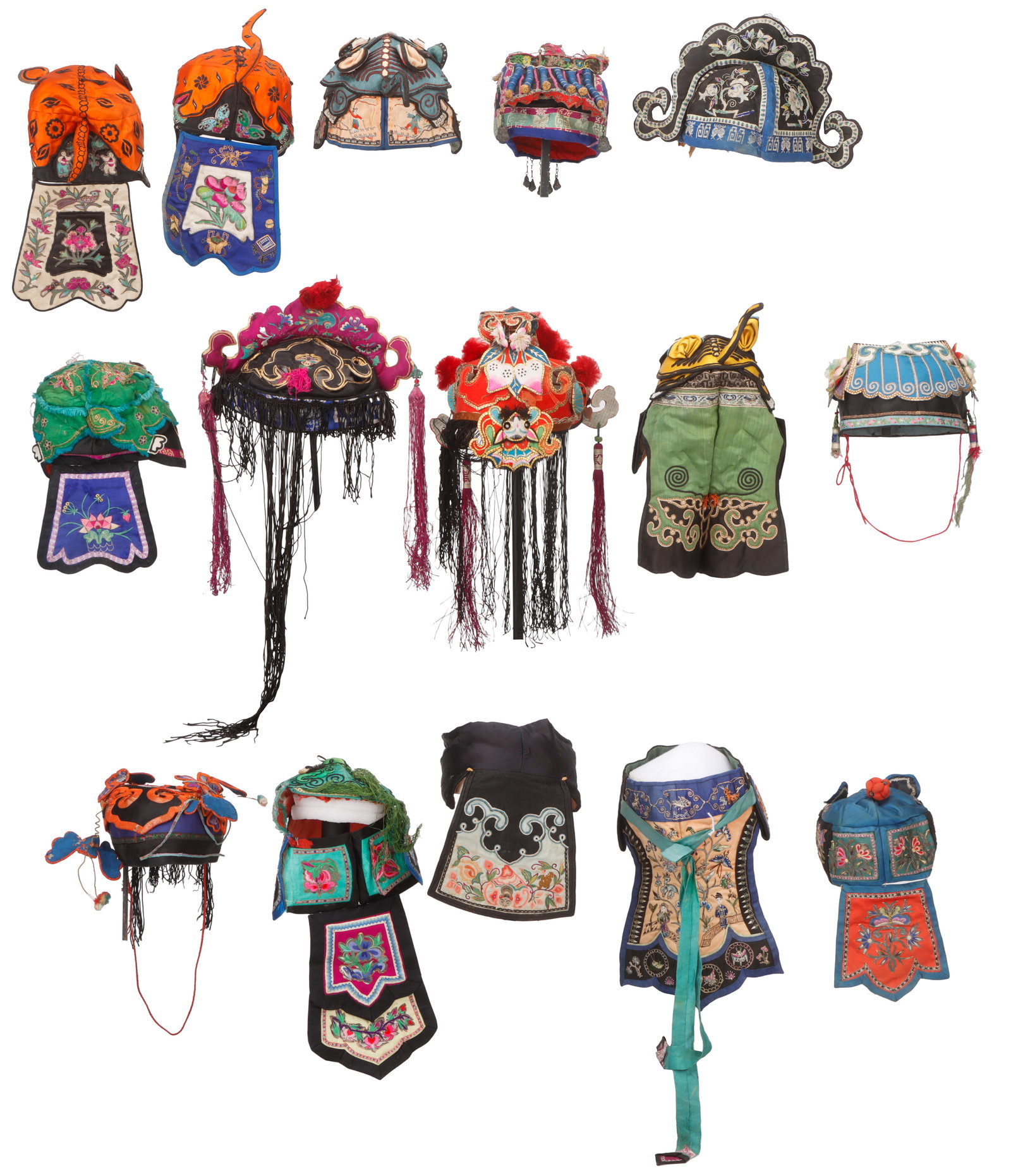Group of 15 Chinese Silk Children's Hats, Early 20th C. (1 of 7)