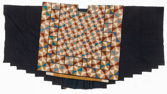 Yi Woman's Longpo Yi Funerary Tunic, Yunnan Province, China, Early/Mid 20th C.: Yi Woman's Longpo Yi Funerary Tunic, Yunnan Province, China, Early/Mid 20th C. Cotton with silk applique. Size: 8'9'' x 4'7'' (267 x 140 cm). From the Nina Sidley Collection of International Textiles