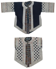 Yi Tribe Indigo Batik Jacket and Vest, Yunnan, China, Mid 20th C.