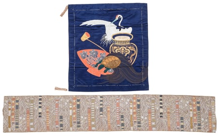 Japanese Silk Fukusa Gift Cover and Brocade Obi Fragment