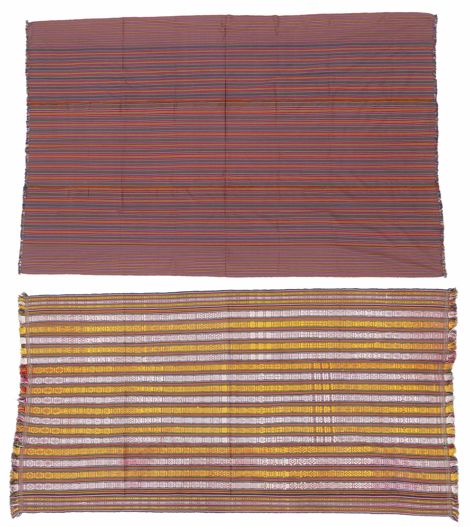 2 Bhutanese Striped Cotton Kira Textiles, 20th C. (1 of 5)