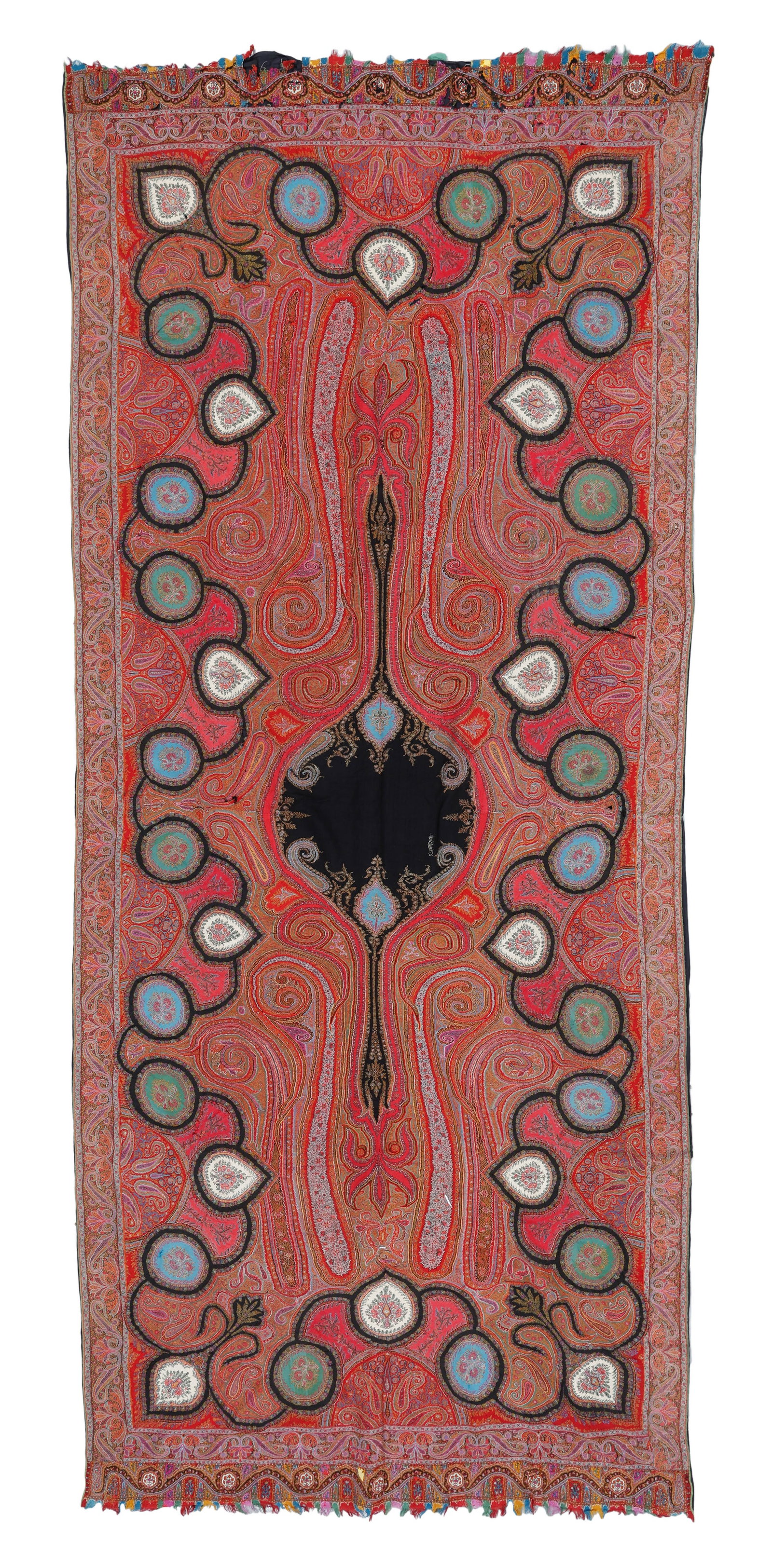 Kashmir Dochalla Long Shawl, India, 19th C.: Kashmir Dochalla Long Shawl, India, 19th C. Wool; with backing from previous repair/conservation. Size: 4'6'' x 10'0'' (137 x 305 cm).