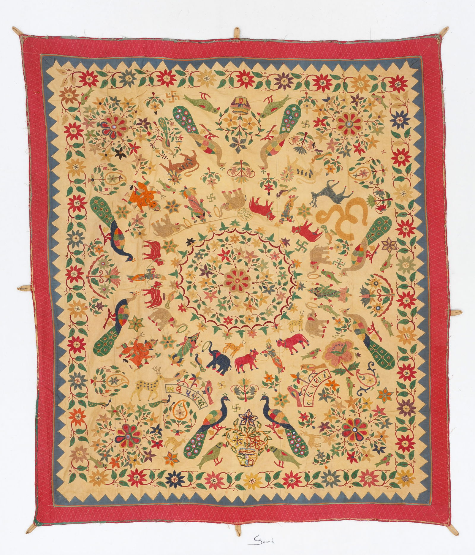 Kutch Embroidered Cotton Tapestry, Gujarat, India, Early 20th Century, 5'4'' x 6'1'' (1 of 4)