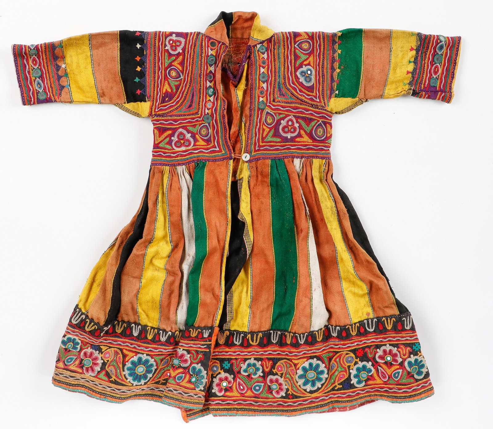 Rabari Child's Dress With Embroidery and Mirror Work, India: Rabari Child's Dress With Embroidery and Mirror Work, India. Size: 22'' x 23'' (56 x 58 cm).