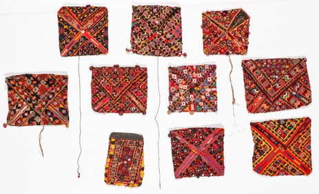 Group of 10 Banjara Dowry Bags with Mirror Work, India, Early/Mid 20th C.