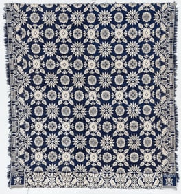 American Figured and Fancy Jacquard Coverlet, Signed C.L. Kean, Mid 19th C.