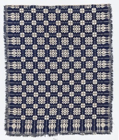 American Geometric Jacquard Coverlet, Mid 19th C.
