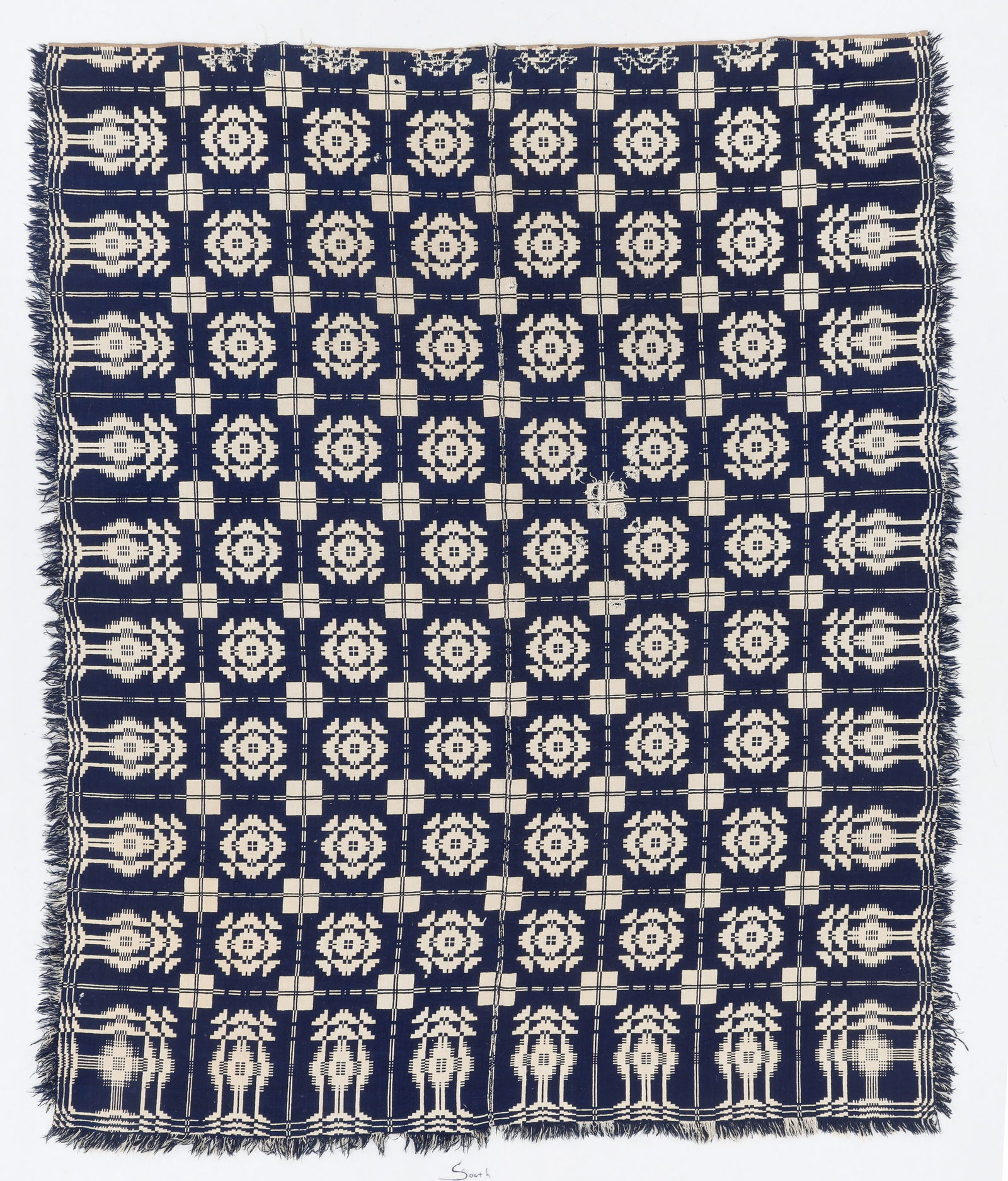 American Geometric Jacquard Coverlet, Mid 19th C. (1 of 3)
