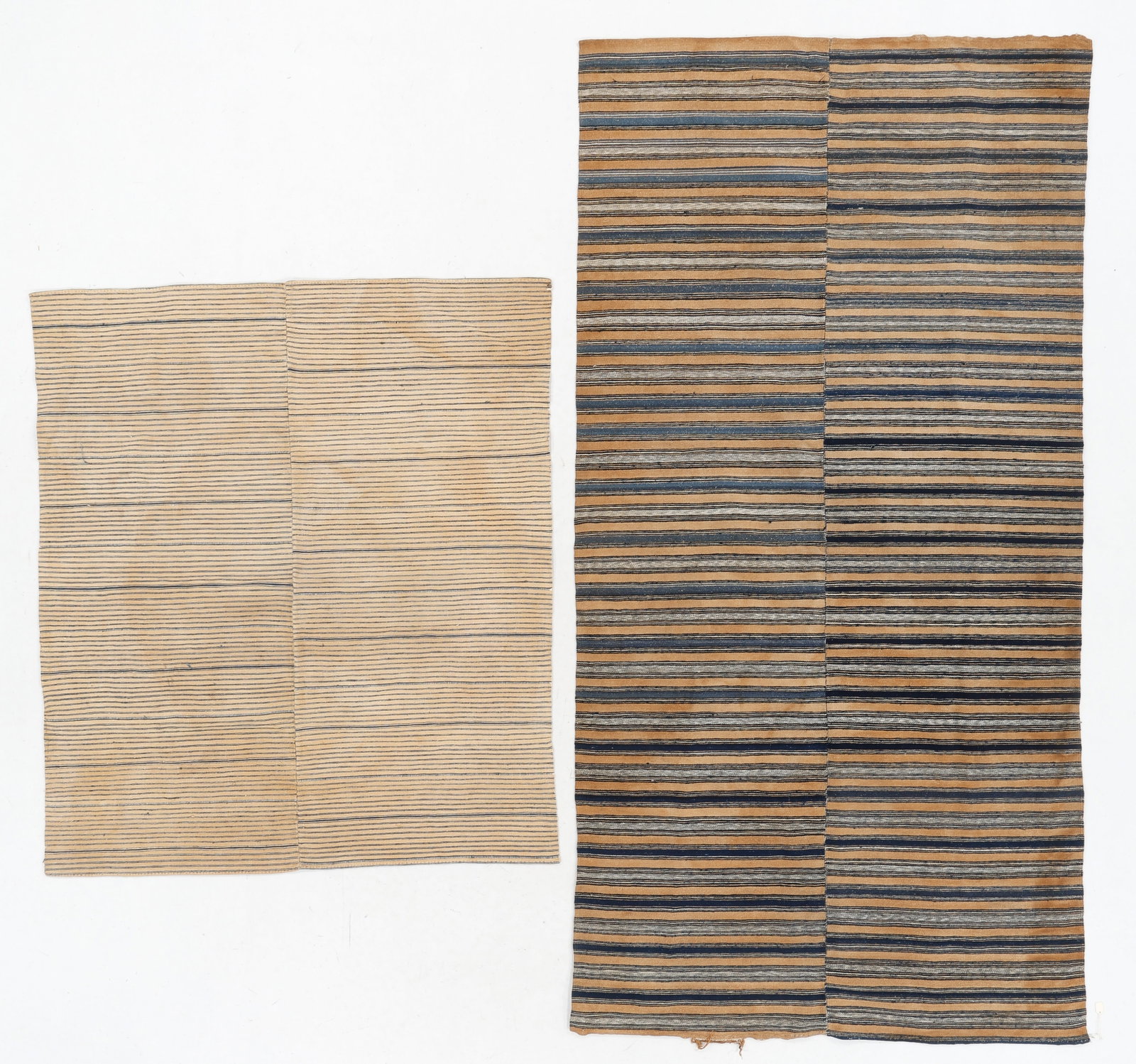 Two Loom Woven Cotton Mantles, Guatemala, c. 1930-1970: Two Loom Woven Cotton Mantles, Guatemala, c. 1930-1970. Two loom-panel striped cotton mantles in an older style. Sizes: 1) 3'6'' x 3'11'' (107 x 119 cm); 2) 3'4'' x 6'5'' (102 x 196 cm).