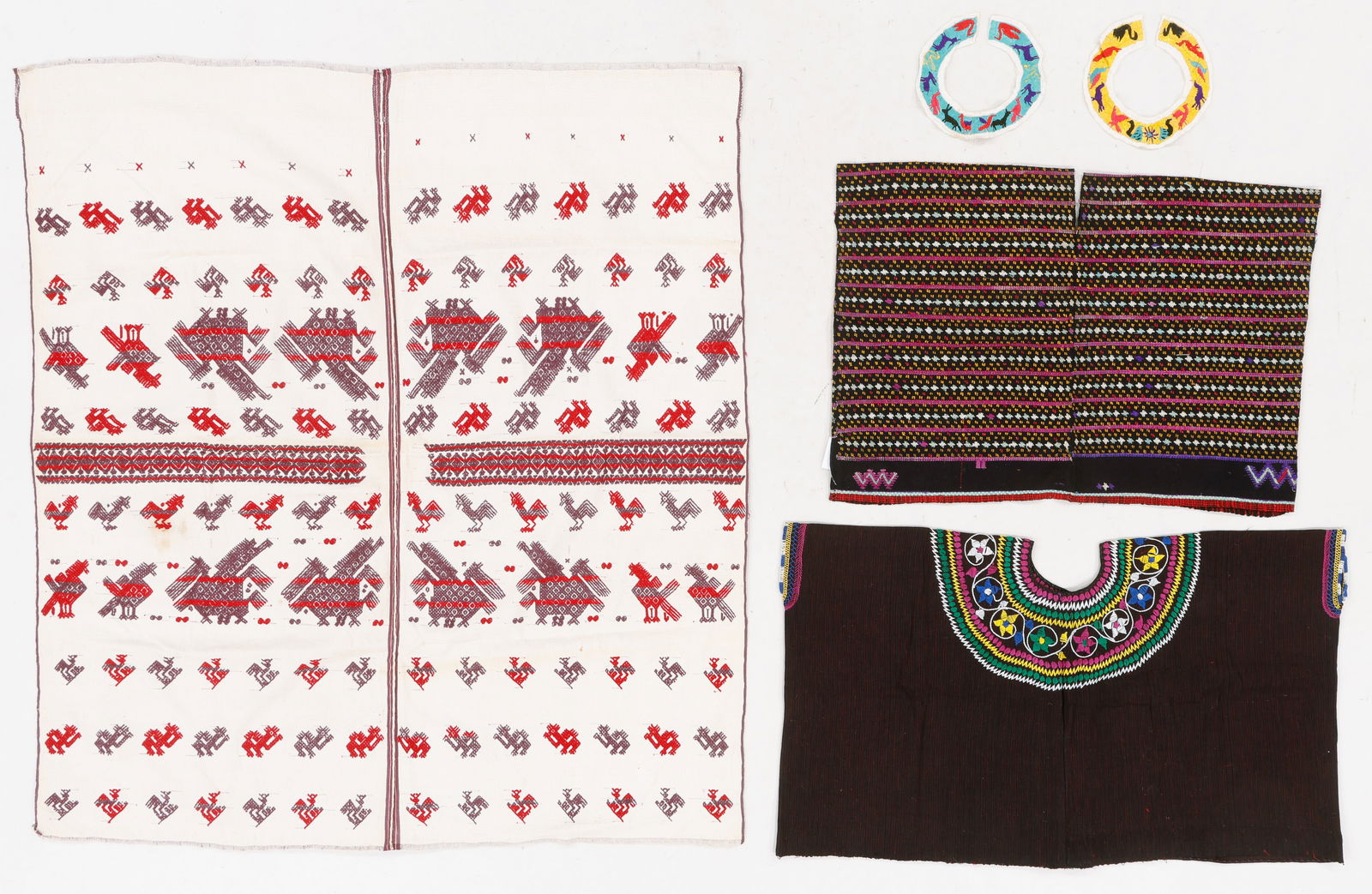 Guatemalan Embroidered Cotton Huipils and Collar Textiles, First Half 20th C. (1 of 5)