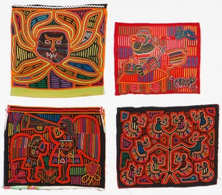 Set of 4 Panamanian Mola Textiles, San Blas Island Panama