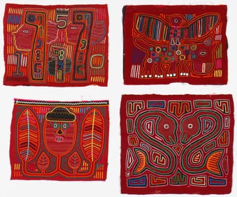 Set of 4 Panamanian Mola Textiles, San Blas Island Panama