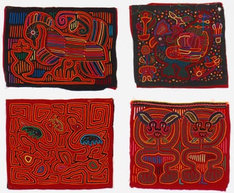 Set of 4 Panamanian Mola Textiles, San Blas Island Panama
