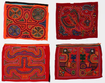 Set of 4 Panamanian Mola Textiles, San Blas Island Panama