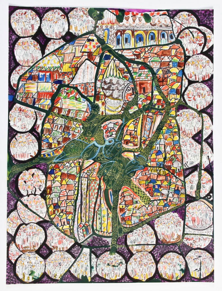 Prince Twins Seven Seven (Nigerian, 1944-2011): Prince Twins Seven Seven (Nigerian, 1944-2011), ink, watercolor, acrylic on paper. Unsigned, Untitled.Literature: See Henry Glassie, "Prince Twins Seven-Seven: His Art, His Life In Nigeria, His Exile