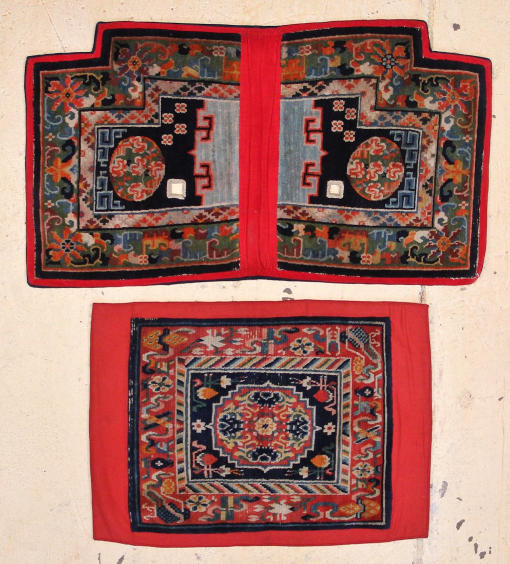 Tibetan Saddle Rug Combo: Tibetan Saddle Rug Combo, circa 1900. Size: 1) 2' x 2'9" (60 x 83 cm); 2) 2'1" x 3'9" (63 x 114 cm). Provenance: Gary McKinnis.