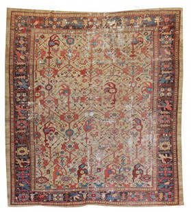 Camel Field Bakshaish Carpet: 7' 11" x 8' 5" (241 x 256: Camel Field Bakshaish Carpet, Persia, 19th c, estate condition: areas of wear, small holes. Size: 7' 11" x 8' 5" (241 x 256 cm). Provenance: a Long Island, New York lady.