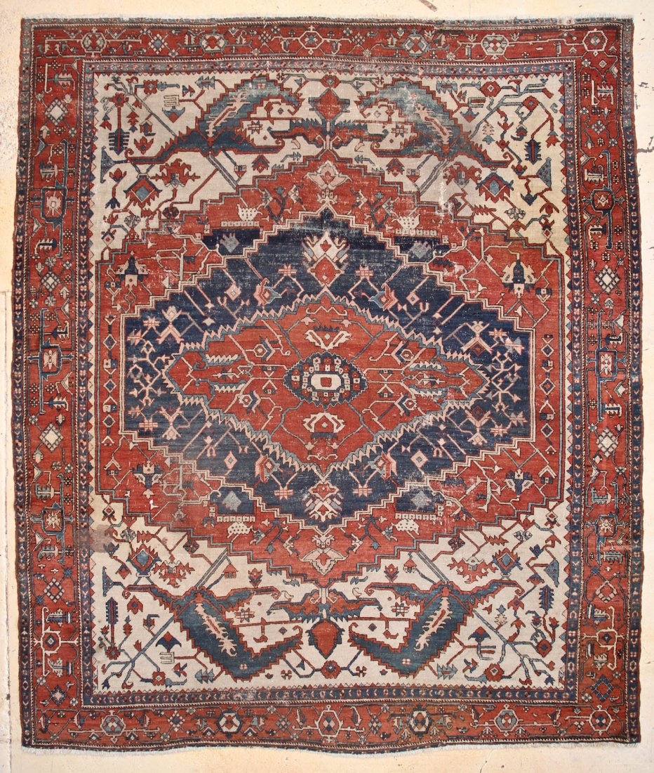 Serapi Carpet: 10'10" x 12'7" (330 x 388 cm): Serapi Carpet, Persia, late 19th c. Original estate condition, areas of localized wear. Size: 10'10" x 12'7" (330 x 388 cm). Provenance: Philadelphia, Pennsylvania estate.