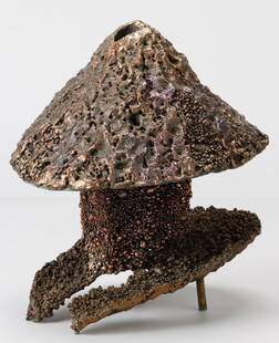 Val Bertoia (American, b. 1949) Sculpture: Val Bertoia (American, b. 1949) Sculpture (B-359/B-441) "Western "Bro" Wearing Volcano", 1988/1989, welded bronze. Size (2-parts): 11'' x 10'' x 12'' (28 x 25 x 30 cm) and 6.5'' x 12'' Diameter (17 x