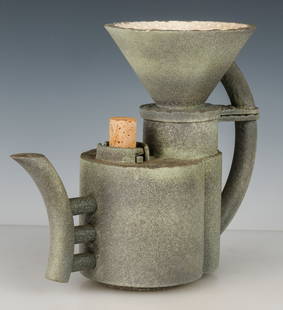 Eric Van Eimeren (b. 1965) Studio Pottery Drip Coffee Pot: Eric Van Eimeren (American, b. 1965) Studio Pottery Coffee Pot With Level Indicator. Matte glazed ceramic. Size: 9'' x 10.5'' x 4'' (23 x 27 x 10 cm). ex Private Collection, Philadelphia, PA.