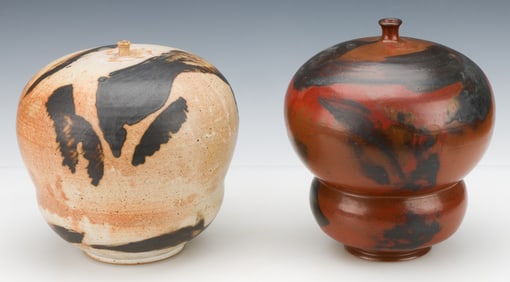 2 Studio Pottery Raku Vessels Signed: Jones