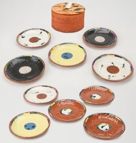 J. Rice (20th C.) Studio Pottery Crock And Plates