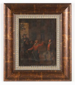 Antique Continental Genre Painting, 12.5" x 10"