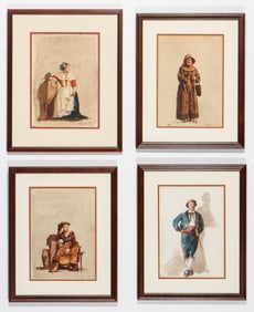 4 Antique Watercolors of Italian Figures, 19th C.