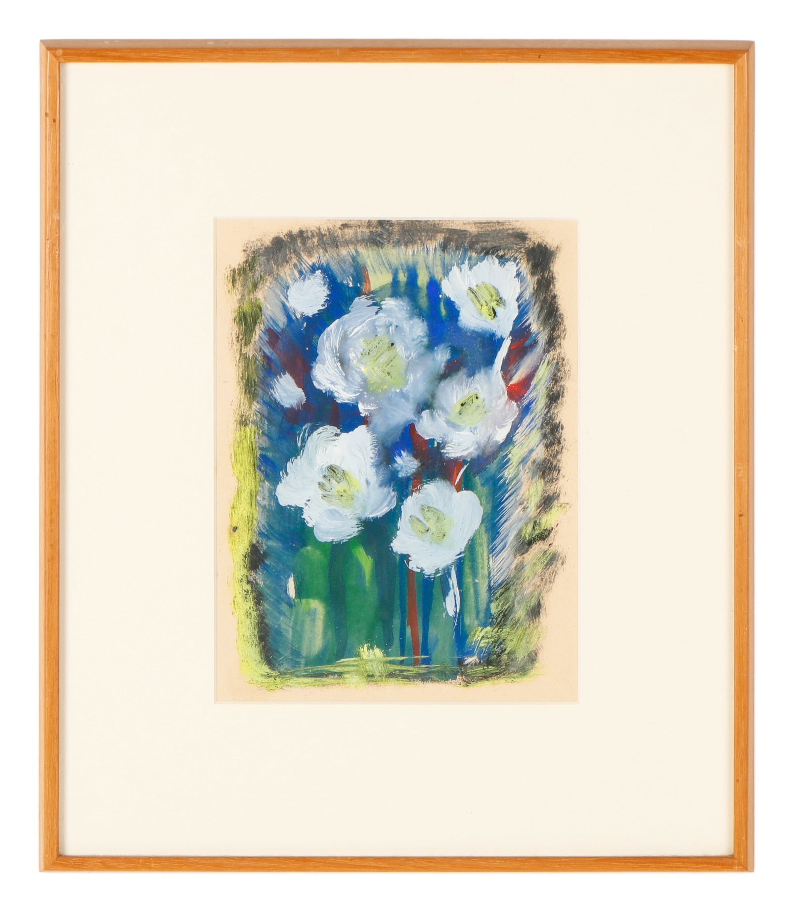 Eve Peri (American, 1897-1966) "Flowers" Painting: Eve Peri (American, 1897-1966) Untitled (Flowers) gouache painting on paper. Framed. Size: 9.75'' x 7'', 25 x 18 cm (sight); 16.5'' x 14'', 42 x 36 cm (frame).