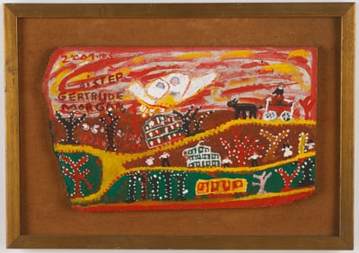 Sister Gertrude Morgan (1900-1980) "Gertrude and Jesus in Airplane" 9" x 15"