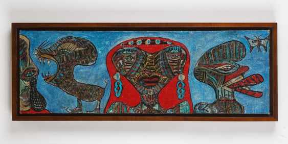 Anne Grgich (American) Self-taught, Outsider, Folk "Dog and Butterfly"