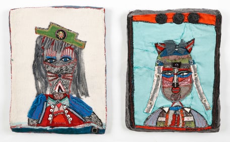 Anne Grgich (American) Self-taught, Outsider, Folk, Cat Portraits