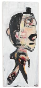 Jim Bloom (b. 1968) "Walking man with black hair on white background"