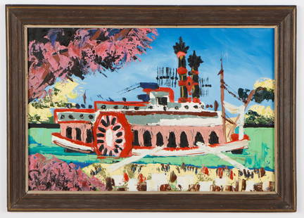 Paul Blaine Henrie (1932-1999) "The Robert Lee Before the Race": Paul Blaine Henrie (American, 1932-1999) "The Robert Lee Before the Race", Oil painting on canvas, signed and titled. Framed. Size: 24'' x 36'', 61 x 91 cm (stretcher); 30.25'' x 42.25'', 77 x 107 cm