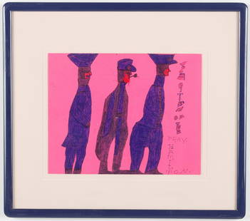 Ray Hamilton (American, 1919-1996): Ray Hamilton (American, 1919-1996) Three Figures, ink on paper, signed. Framed. Size: 11'' x 14'', 28 x 36 cm (sheet); 19.5'' x 22'', 50 x 56 cm (frame). Provenance: Private NJ Collection.