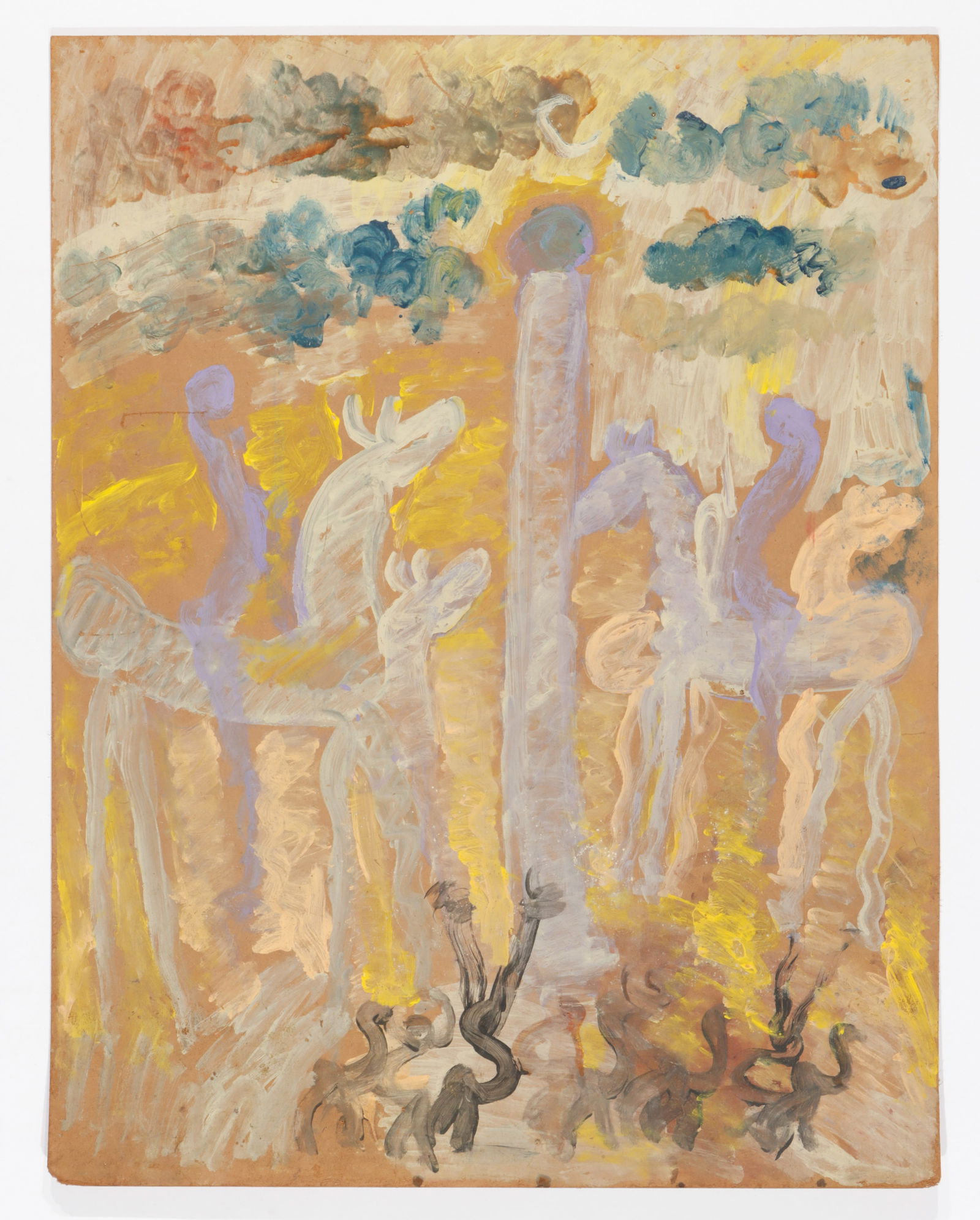 Purvis Young (American, 1943-2010) 48" x 37": Purvis Young (American, 1943-2010) Mixed media painting on board, unsigned. Unframed. Size: 48'' x 37'' (122 x 94 cm).