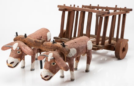Felipe Archuleta (American) Folk, Self-Taught Art, Oxen Cart, 1984