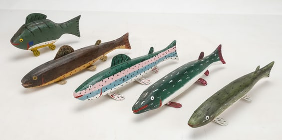 Miles Smith (American, b. 1920) 5 Fish Decoys